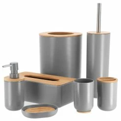 Buy ✔️ Evideco Grey Padang Bathroom Accessory Set 7-Pieces Bamboo 🎉