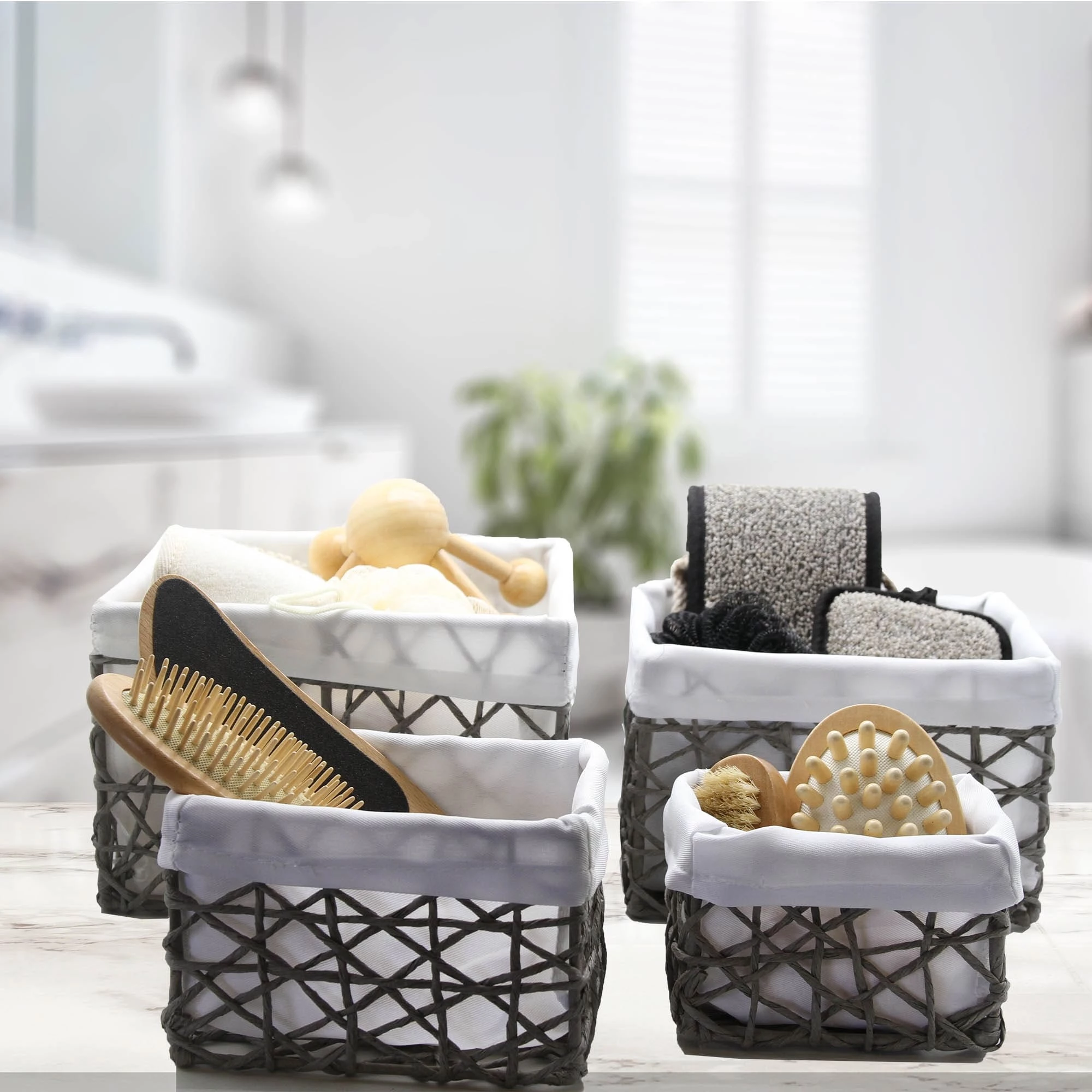 Outlet π Evideco Paper Rope/ Linen Storage Baskets (Set Of 4) - 8.4"L X 7.4"W X 6"H White π― - Image 9
