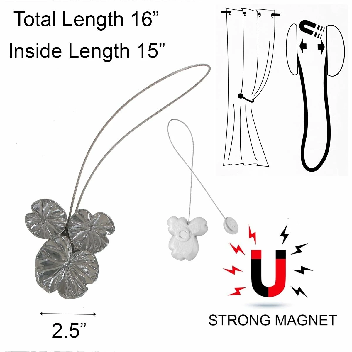 Brand new π Evideco Resin Water Lilies Tieback With Magnet Trio De Nenuphars - 16"L X 2.5"W X 1"D Graphite βοΈ 3 Brand new π Evideco Resin Water Lilies Tieback With Magnet Trio De Nenuphars - 16"L X 2.5"W X 1"D Graphite βοΈ - Image 3