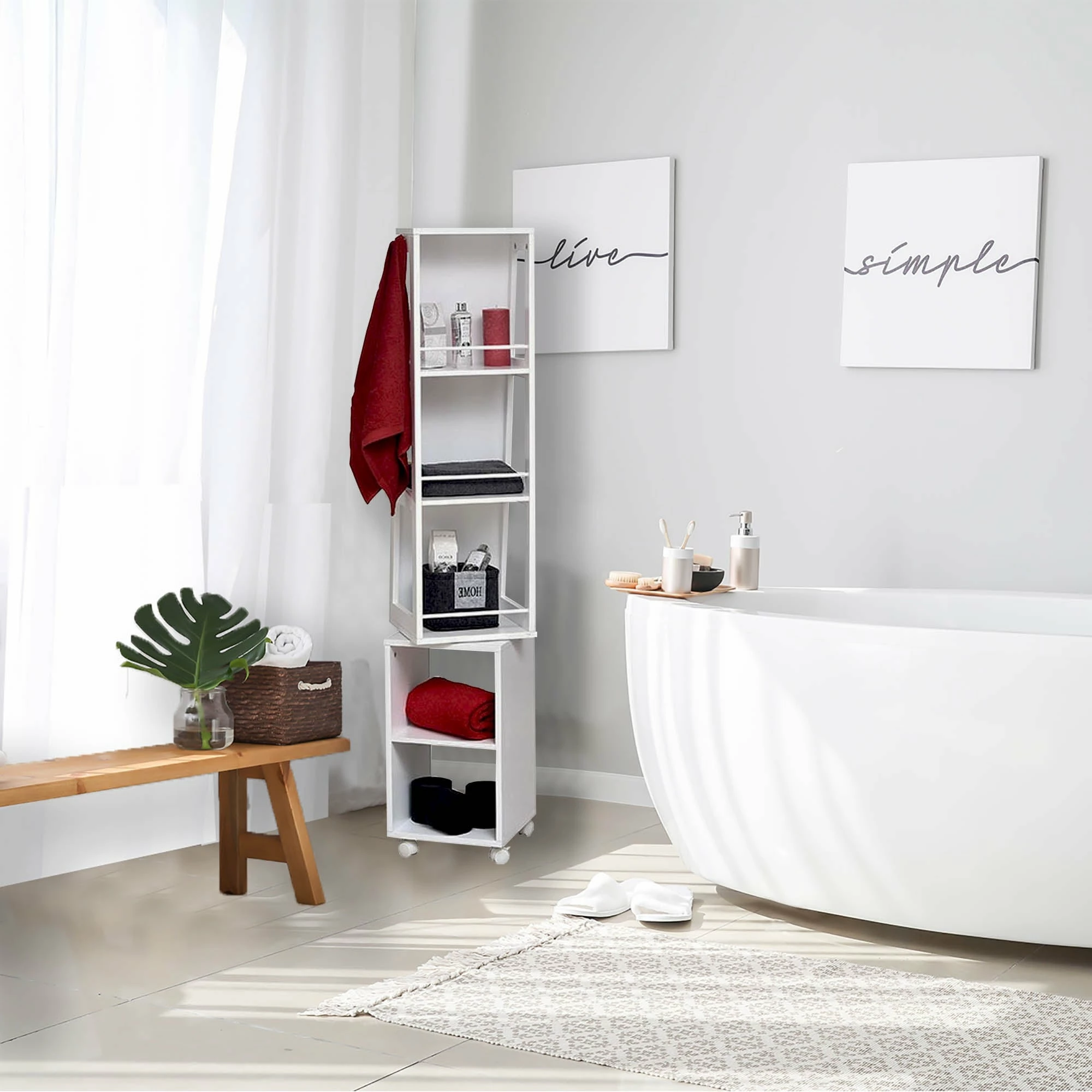 New π Evideco Rolling Swivel Storage Tower Cabinet Organizer Linen Mirror Miami White - 13"L X 11 3/4"W X 61 1/2"H 𧨠2 New π Evideco Rolling Swivel Storage Tower Cabinet Organizer Linen Mirror Miami White - 13"L X 11 3/4"W X 61 1/2"H 𧨠- Image 2