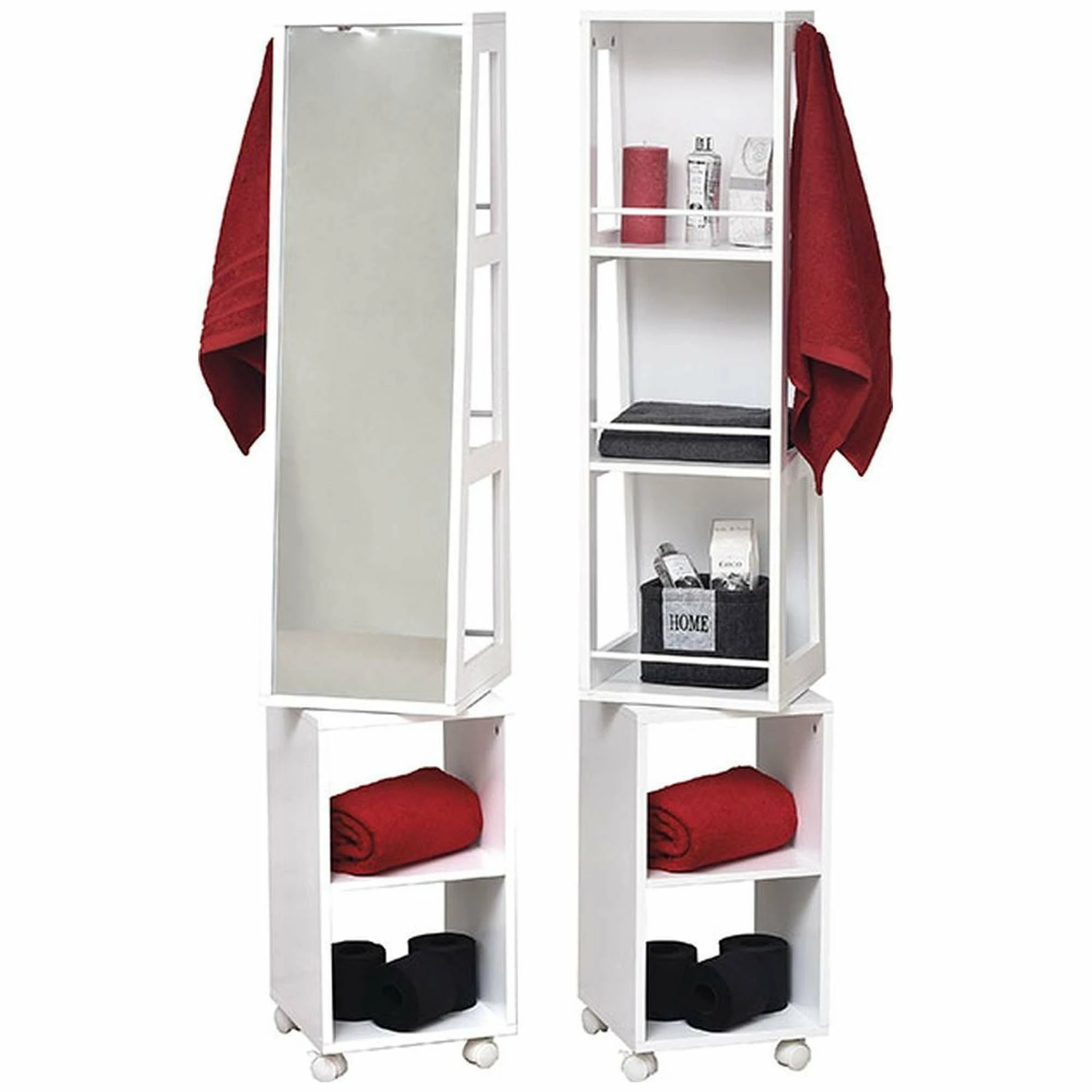 New π Evideco Rolling Swivel Storage Tower Cabinet Organizer Linen Mirror Miami White - 13"L X 11 3/4"W X 61 1/2"H 𧨠3 New π Evideco Rolling Swivel Storage Tower Cabinet Organizer Linen Mirror Miami White - 13"L X 11 3/4"W X 61 1/2"H 𧨠- Image 3
