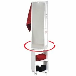 New 🔔 Evideco Rolling Swivel Storage Tower Cabinet Organizer Linen Mirror Miami White - 13"L X 11 3/4"W X 61 1/2"H 🧨