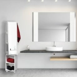 New π Evideco Rolling Swivel Storage Tower Cabinet Organizer Linen Mirror Miami White - 13"L X 11 3/4"W X 61 1/2"H 𧨠9 New π Evideco Rolling Swivel Storage Tower Cabinet Organizer Linen Mirror Miami White - 13"L X 11 3/4"W X 61 1/2"H 𧨠-Evideco Shop Rolling Swivel Storage Tower Cabinet Organizer Linen Mirror Miami White 3