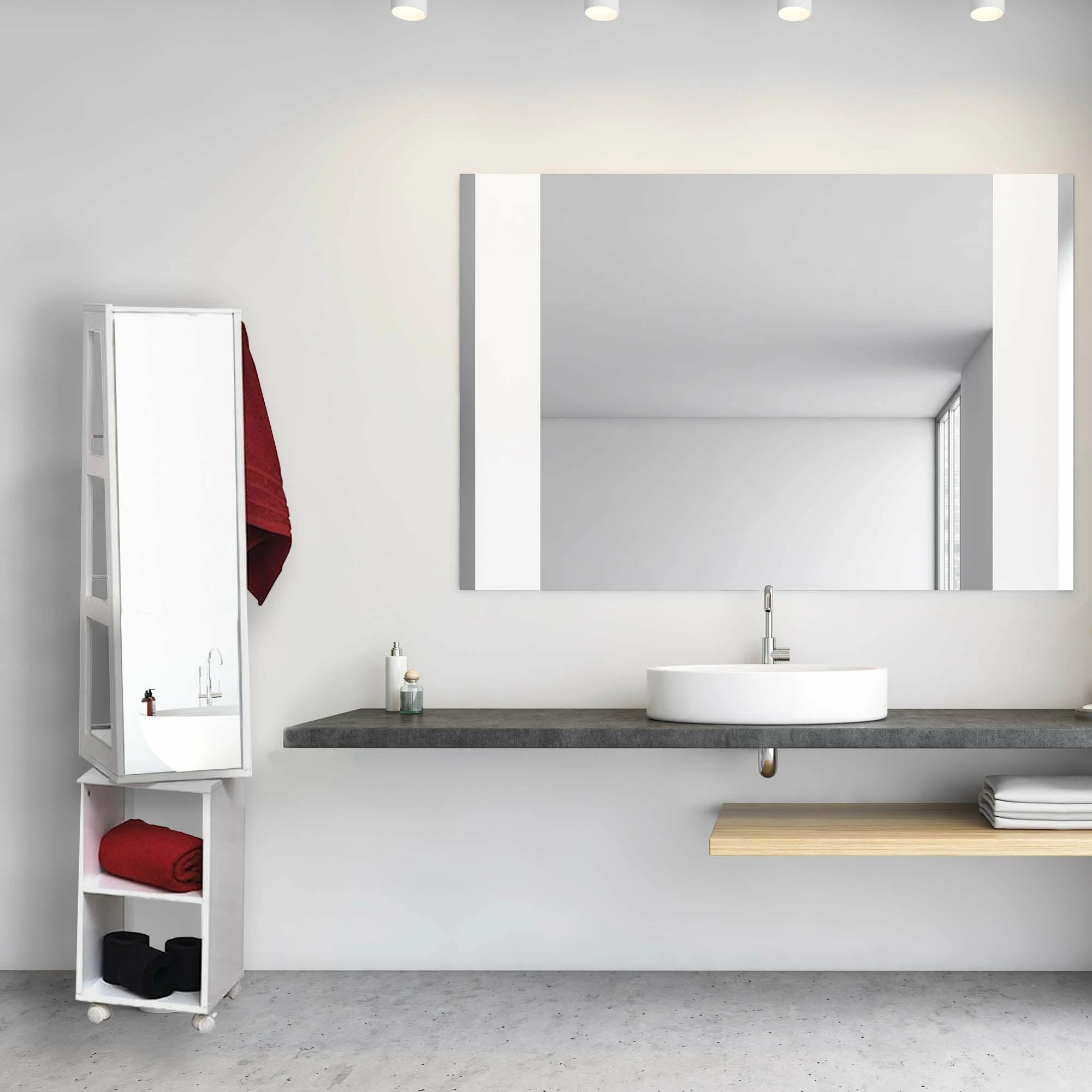 New π Evideco Rolling Swivel Storage Tower Cabinet Organizer Linen Mirror Miami White - 13"L X 11 3/4"W X 61 1/2"H 𧨠4 New π Evideco Rolling Swivel Storage Tower Cabinet Organizer Linen Mirror Miami White - 13"L X 11 3/4"W X 61 1/2"H 𧨠- Image 4