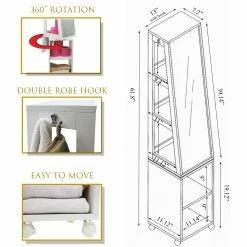 New π Evideco Rolling Swivel Storage Tower Cabinet Organizer Linen Mirror Miami White - 13"L X 11 3/4"W X 61 1/2"H 𧨠10 New π Evideco Rolling Swivel Storage Tower Cabinet Organizer Linen Mirror Miami White - 13"L X 11 3/4"W X 61 1/2"H 𧨠-Evideco Shop Rolling Swivel Storage Tower Cabinet Organizer Linen Mirror Miami White 4