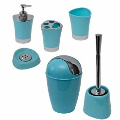 Budget 👏 Evideco SHINY Collection Bath Accessory Set-6 Pieces Aqua Blue ❤️