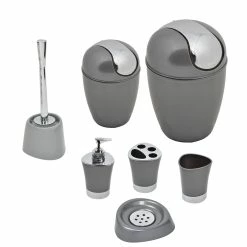 Deals π Evideco SHINY Collection Bath Accessory Set-7 Pieces Grey β