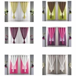 Best Pirce 🛒 Evideco Set Of 2 Double Layered Sheer Curtain Panel Grommet ROBIN Green / Brown 🥰