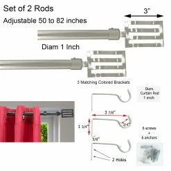 Outlet 🤩 Evideco 2 Pack Adjustable 3/4" Single Window Curtain Rod 50" To 82" Silver - 50" To 82" L X 3/4" D Graphite 🔔 -Evideco Shop Set of 2 Extendable Curtain Rod 50 82 inch Diam3 1 4 in. Wave Finial 2