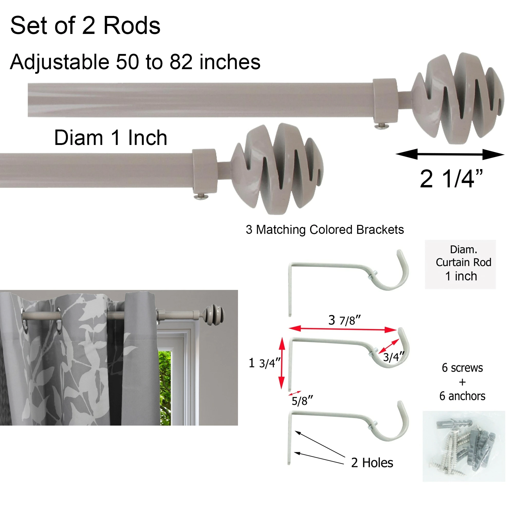Deals π Evideco 2 Pack Adjustable 3/4" Single Window Curtain Rod 50" To 82" Grey - 50" To 82" L X 3/4" D π 3 Deals π Evideco 2 Pack Adjustable 3/4" Single Window Curtain Rod 50" To 82" Grey - 50" To 82" L X 3/4" D π - Image 3