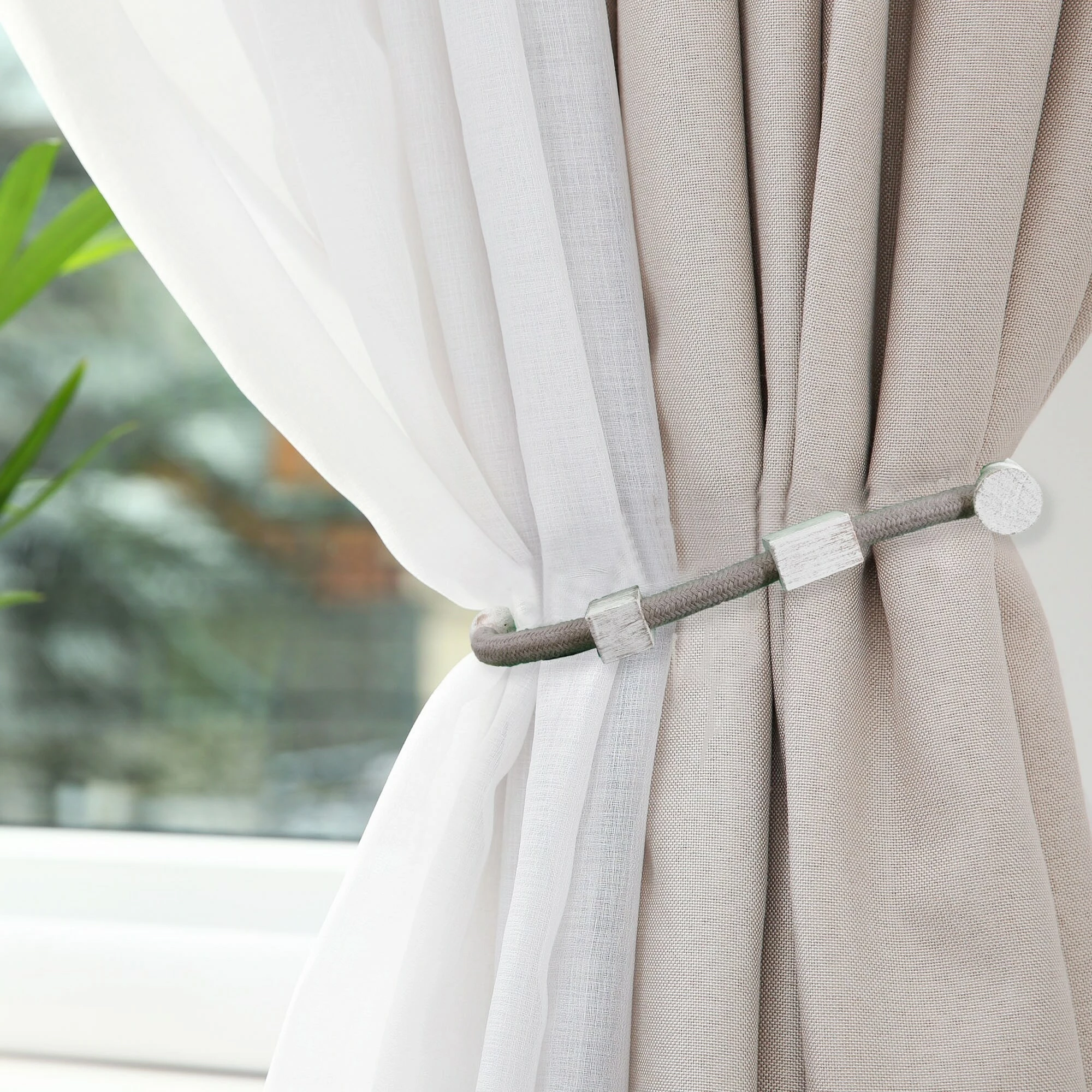 Coupon π Evideco Set Of 2 Magnetic Braided Cord Curtain Tiebacks Geochic Cotton Woven - 23"L X 1"W X 1"D White/gold β 2 Coupon π Evideco Set Of 2 Magnetic Braided Cord Curtain Tiebacks Geochic Cotton Woven - 23"L X 1"W X 1"D White/gold β - Image 2