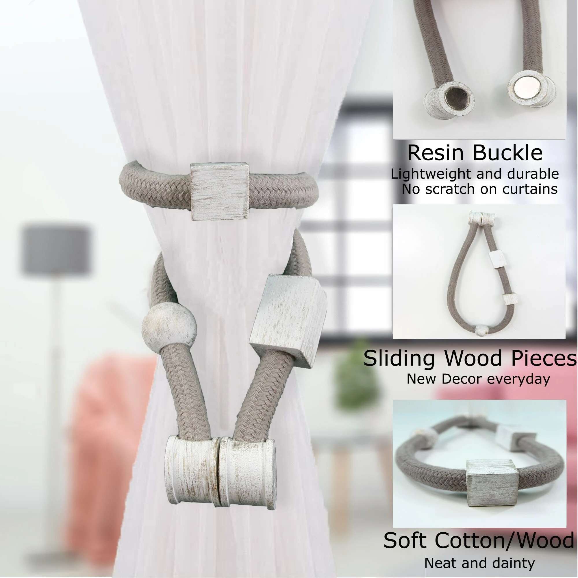 Coupon π Evideco Set Of 2 Magnetic Braided Cord Curtain Tiebacks Geochic Cotton Woven - 23"L X 1"W X 1"D White/gold β 3 Coupon π Evideco Set Of 2 Magnetic Braided Cord Curtain Tiebacks Geochic Cotton Woven - 23"L X 1"W X 1"D White/gold β - Image 3