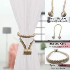 Coupon 🛒 Evideco Set Of 2 Magnetic Braided Cord Curtain Tiebacks Orphee Faux Leather - 23 1/2"L X 0 1/2"W X 0 1/2"H Taupe 😉 -Evideco Shop Set of 2 Magnetic Braided Cord Curtain Tiebacks Orphee Faux Leather 8