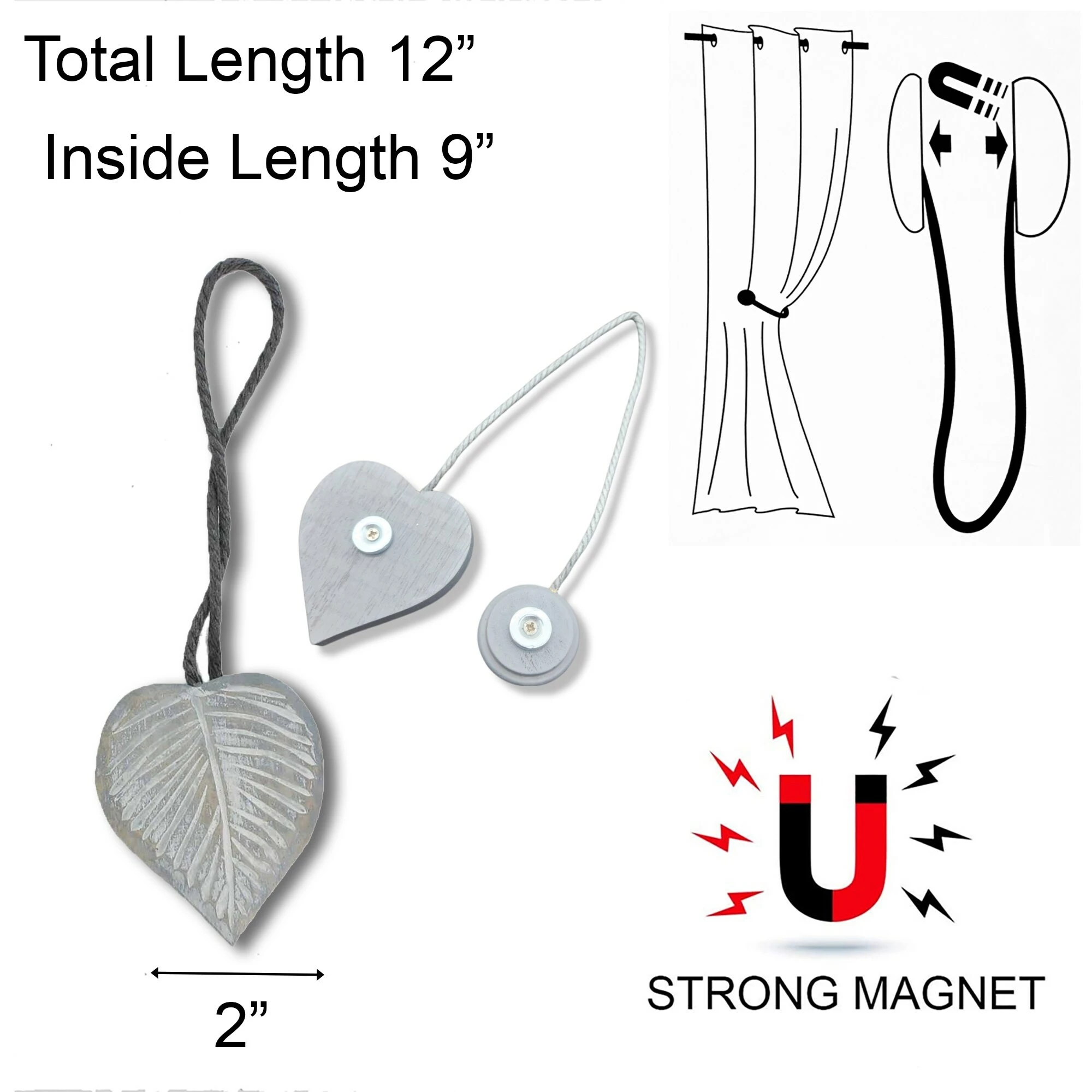 Buy π Evideco Set Of 2 Magnetic Curtain Tieback Wooden Heart Ottawa Small Size - 12"L X 2"W X 1"D Old Grey π 13 Buy π Evideco Set Of 2 Magnetic Curtain Tieback Wooden Heart Ottawa Small Size - 12"L X 2"W X 1"D Old Grey π - Image 13