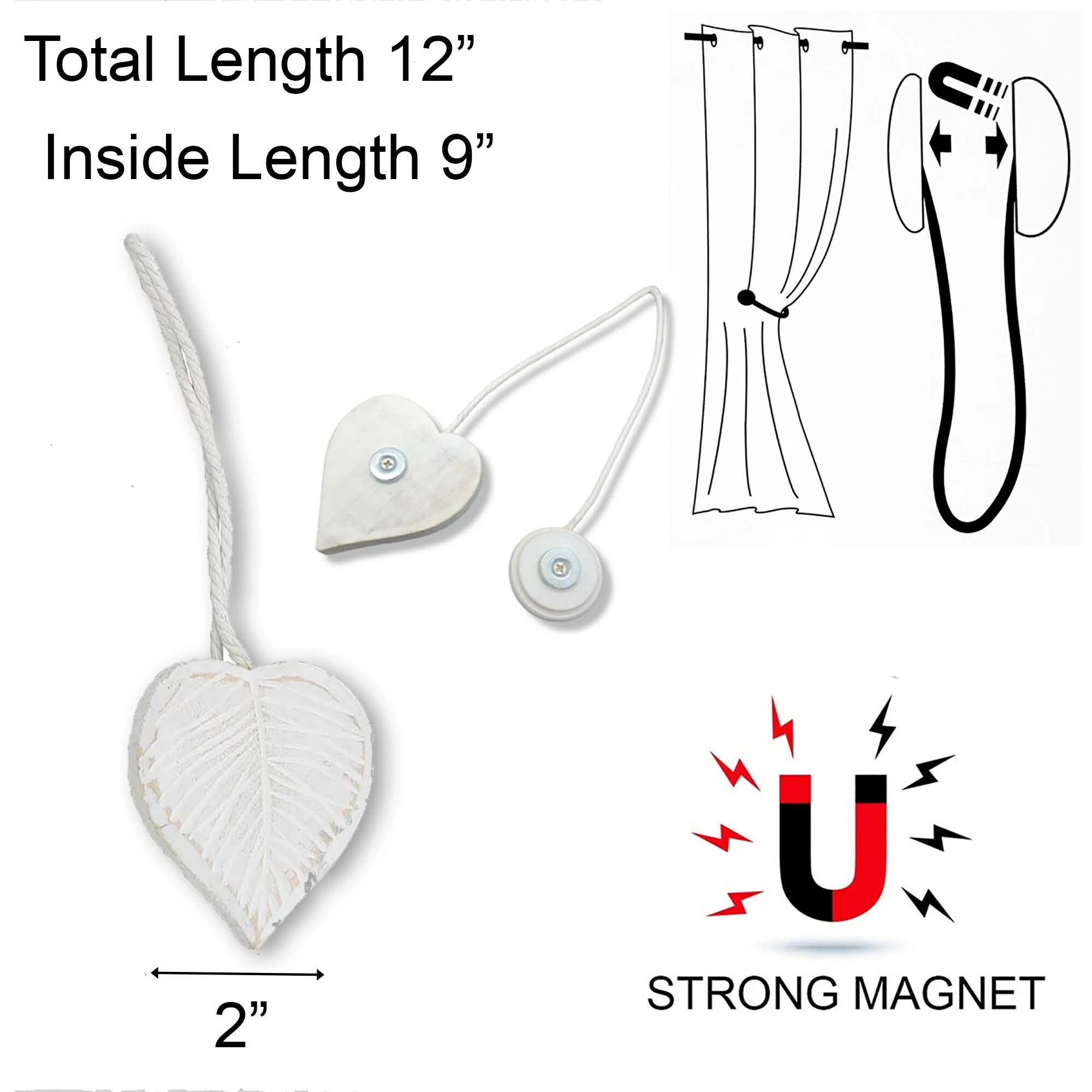 Buy π Evideco Set Of 2 Magnetic Curtain Tieback Wooden Heart Ottawa Small Size - 12"L X 2"W X 1"D Old Grey π 5 Buy π Evideco Set Of 2 Magnetic Curtain Tieback Wooden Heart Ottawa Small Size - 12"L X 2"W X 1"D Old Grey π - Image 5