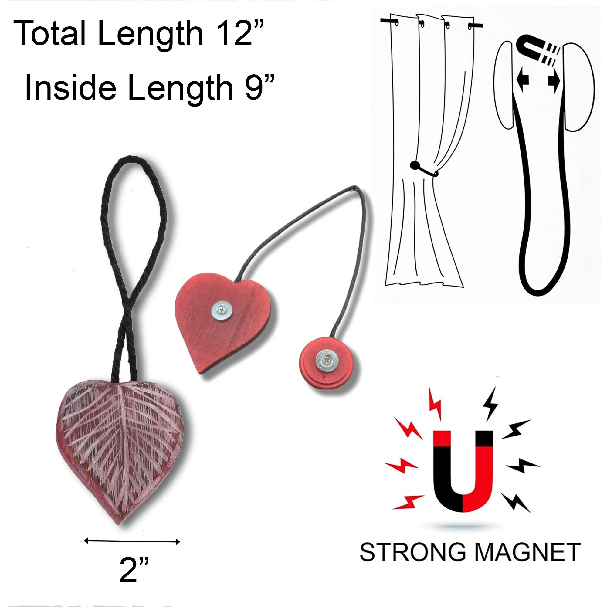 Buy π Evideco Set Of 2 Magnetic Curtain Tieback Wooden Heart Ottawa Small Size - 12"L X 2"W X 1"D Old Grey π 9 Buy π Evideco Set Of 2 Magnetic Curtain Tieback Wooden Heart Ottawa Small Size - 12"L X 2"W X 1"D Old Grey π - Image 9