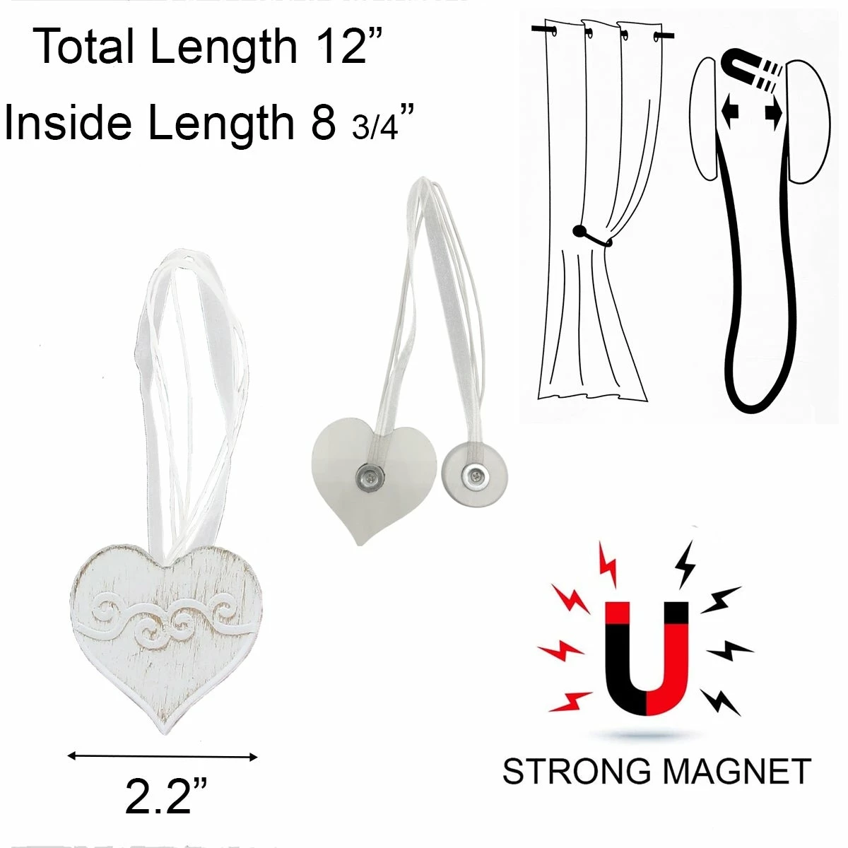 Best Pirce π Evideco Set Of 2 Magnetic Curtain Tieback Wooden Heart Sweety Small Size - 12"L X 2"W X 1"D Black/silver π 7 Best Pirce π Evideco Set Of 2 Magnetic Curtain Tieback Wooden Heart Sweety Small Size - 12"L X 2"W X 1"D Black/silver π - Image 7