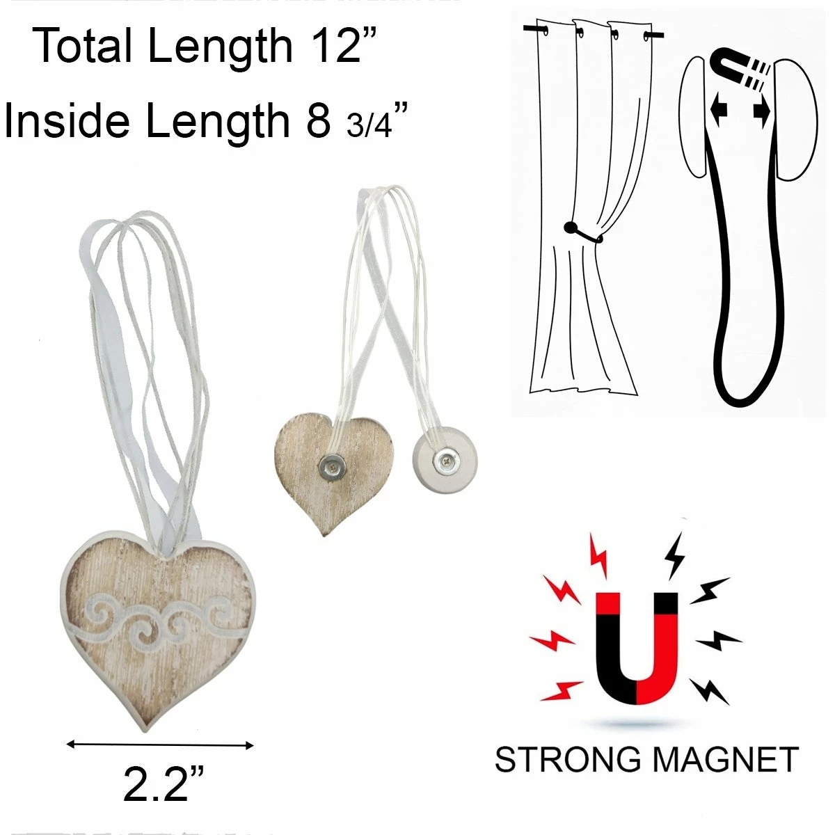 Best Pirce π Evideco Set Of 2 Magnetic Curtain Tieback Wooden Heart Sweety Small Size - 12"L X 2"W X 1"D Black/silver π 9 Best Pirce π Evideco Set Of 2 Magnetic Curtain Tieback Wooden Heart Sweety Small Size - 12"L X 2"W X 1"D Black/silver π - Image 9