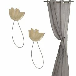 Flash Sale 🤩 Evideco Set Of 2 Resin Tieback With Magnet Tulip Small Size - 11.8"L X 2.1"W X 1"D Gold ⌛ -Evideco Shop Set of 2 Resin Tieback With Magnet Tulip Small Size 10