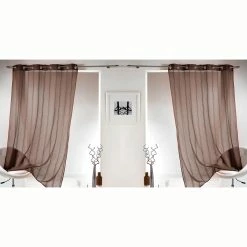 Best Sale 🤩 Evideco Set Of 2 Striped Sheer Curtain Panels Grommet Mirano Brown Glaze 😍 -Evideco Shop Set of 2 Striped Sheer Curtain Panels Grommet Mirano 6