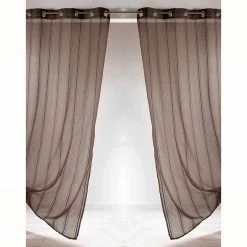 Best Sale 🤩 Evideco Set Of 2 Striped Sheer Curtain Panels Grommet Mirano Brown Glaze 😍 -Evideco Shop Set of 2 Striped Sheer Curtain Panels Grommet Mirano 7