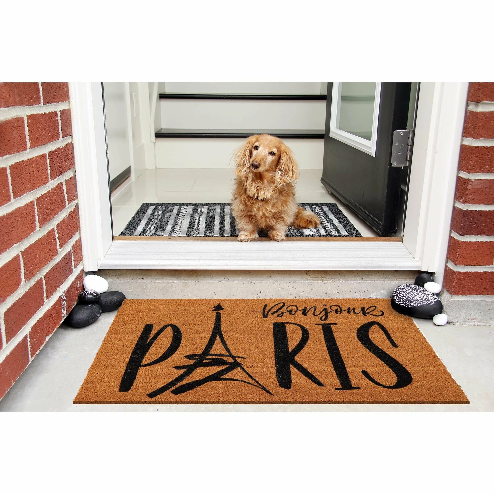 Promo π Evideco Sheltered Coconut Door Mat Printed Bonjour Paris 30x18 Natural π - Image 2