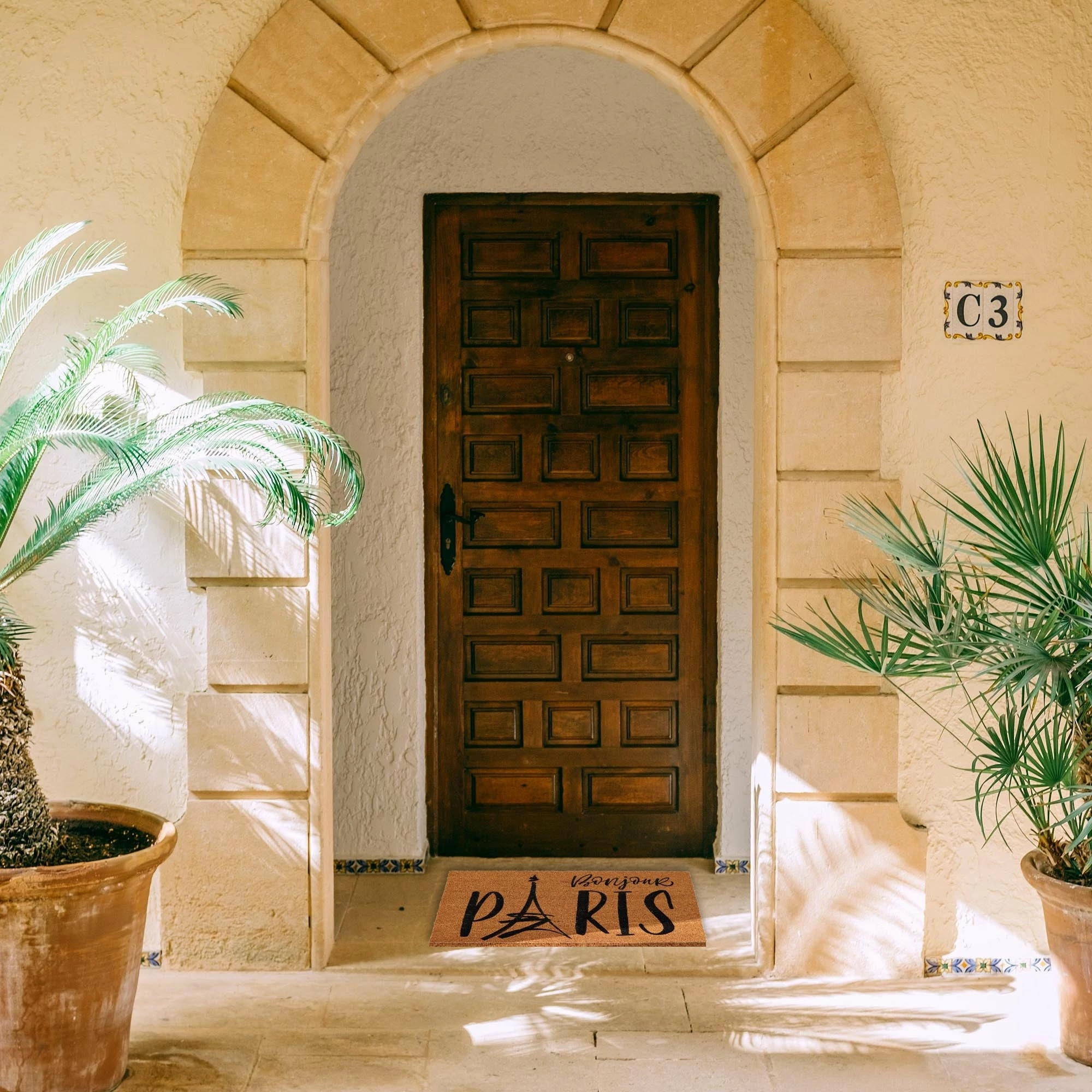 Promo π Evideco Sheltered Coconut Door Mat Printed Bonjour Paris 30x18 Natural π - Image 4