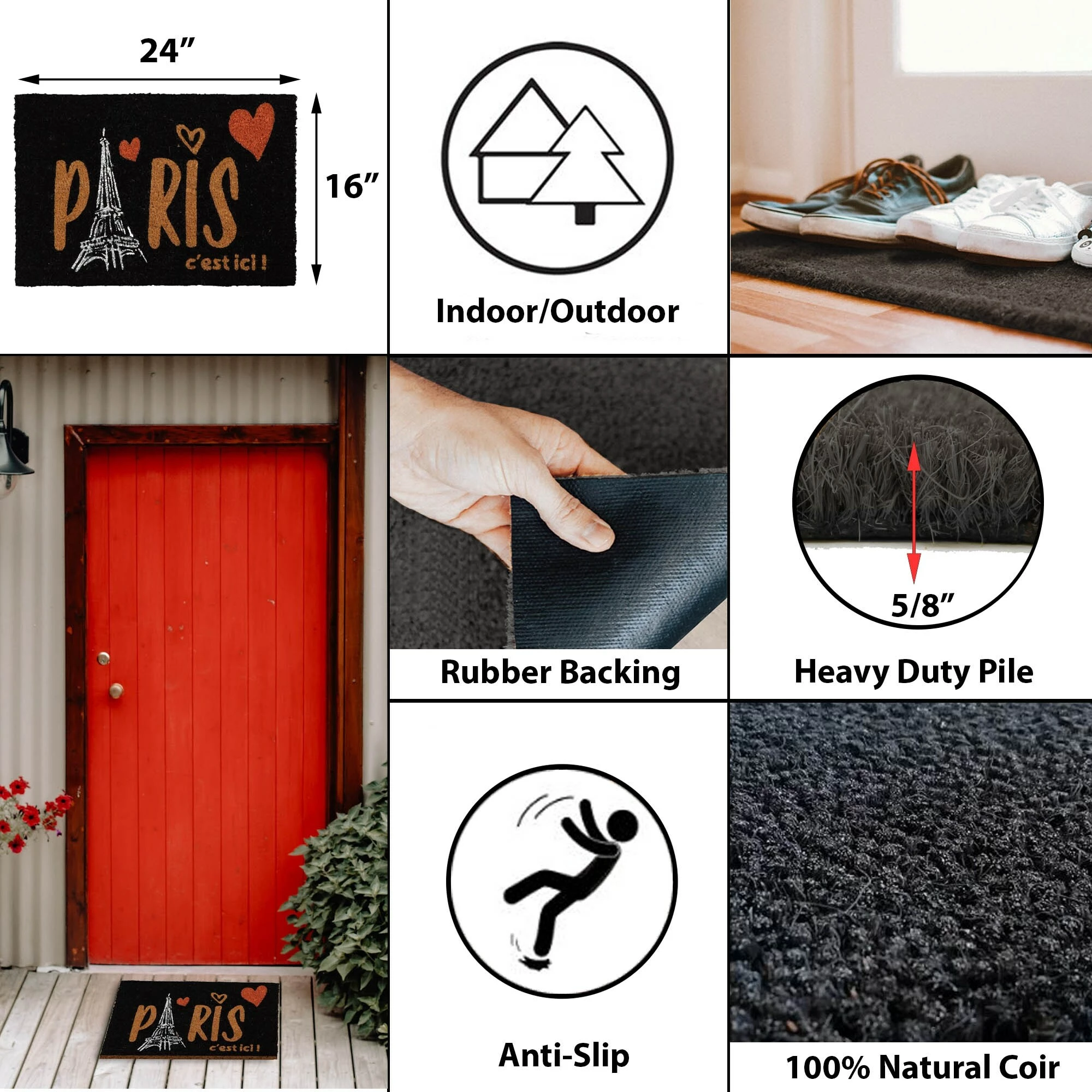 Wholesale 𧨠Evideco Sheltered Coconut Door Mat Printed Paris C'est Ici 24x16 Black π 3 Wholesale 𧨠Evideco Sheltered Coconut Door Mat Printed Paris C'est Ici 24x16 Black π - Image 3