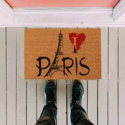 Alternative view of Hot Sale 👍 Evideco Sheltered Coconut Door Mat Printed Paris Eiffel 24x16 Natural ✨