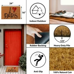 Hot Sale 👍 Evideco Sheltered Coconut Door Mat Printed Paris Eiffel 24x16 Natural ✨ -Evideco Shop Sheltered Coconut Door Mat Printed Paris Eiffel 24x16 Natural 2