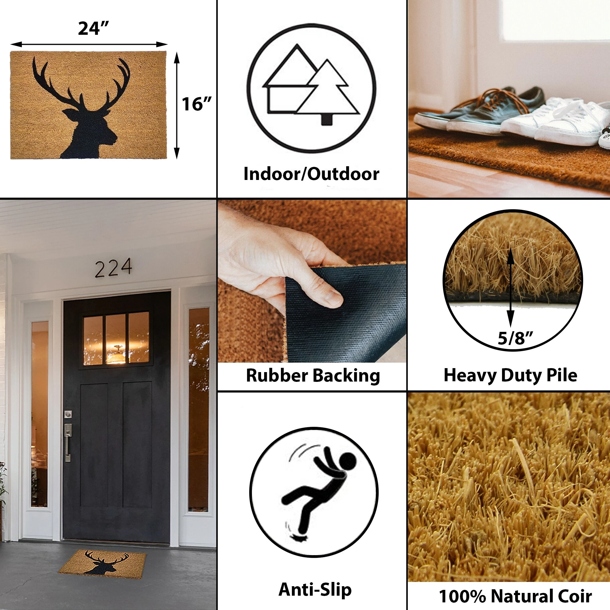 Buy π Evideco Sheltered Coconut Door Mat Printed Reindeer 24x16 Natural π 3 Buy π Evideco Sheltered Coconut Door Mat Printed Reindeer 24x16 Natural π - Image 3
