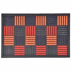 Hot Sale 🌟 Evideco Sheltered Front Door Mat Caroll Nylon Rubber Checkered Rug 24x16 Orange 😀