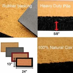 Promo ❤️ Evideco Sheltered Front Door Mat Coir Coco Fibers Rug 24x13 Natural-Border Natural/black Borders ✨ -Evideco Shop Sheltered Front Door Mat Coir Coco Fibers Rug 24x13 Natural Border 2