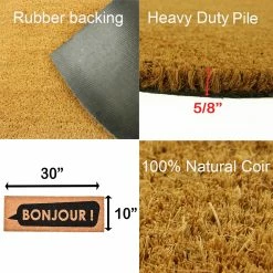 New π Evideco Long Front Door Mat Bonjour Rug 30x10 Black π 7 New π Evideco Long Front Door Mat Bonjour Rug 30x10 Black π -Evideco Shop Sheltered Printed Long Front Door Mat Bonjour Coir Coco Fibers Rug 30x10 Black Natural 2