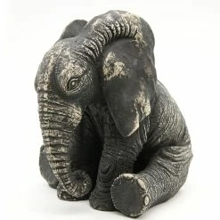 Discount 🧨 Evideco Sitting Elephant Statuette Figurine Sculpture Distressed Grey-Ecru - 5.8"H X 5.8"L X 4.9"W 😍