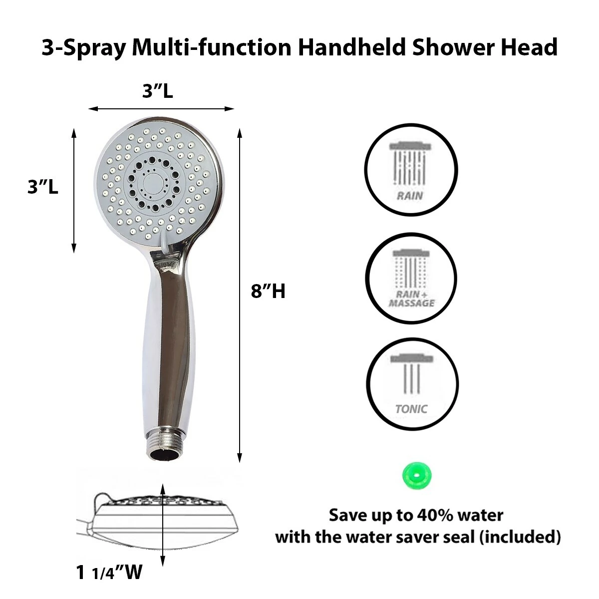 Outlet π₯ Evideco Small 3-Spray Multi-Function Universal Handheld Shower Head Chrome π€© 3 Outlet π₯ Evideco Small 3-Spray Multi-Function Universal Handheld Shower Head Chrome π€© - Image 3