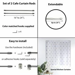 Discount 🤩 Evideco Small Flat Cafe Curtain Rod Adjustable Set Of 2 Gold Plated 🎉 -Evideco Shop Small Flat Cafe Curtain Rod Adjustable Set of 2 11