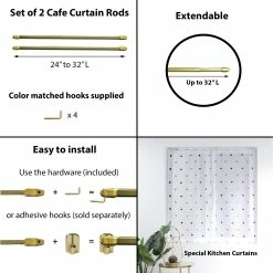 Discount 🤩 Evideco Small Flat Cafe Curtain Rod Adjustable Set Of 2 Gold Plated 🎉 -Evideco Shop Small Flat Cafe Curtain Rod Adjustable Set of 2 13