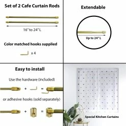 Discount 🤩 Evideco Small Flat Cafe Curtain Rod Adjustable Set Of 2 Gold Plated 🎉 -Evideco Shop Small Flat Cafe Curtain Rod Adjustable Set of 2 3