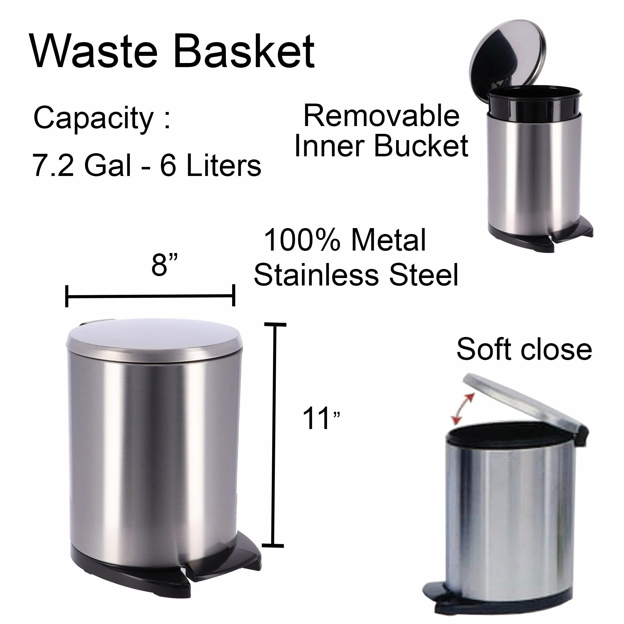 Deals π Evideco Soft Close Lid Stainless Steel Round Step Trash Can Waste Bin 6-liters -1.6-gal. - 1.6 β 3 Deals π Evideco Soft Close Lid Stainless Steel Round Step Trash Can Waste Bin 6-liters -1.6-gal. - 1.6 β - Image 3