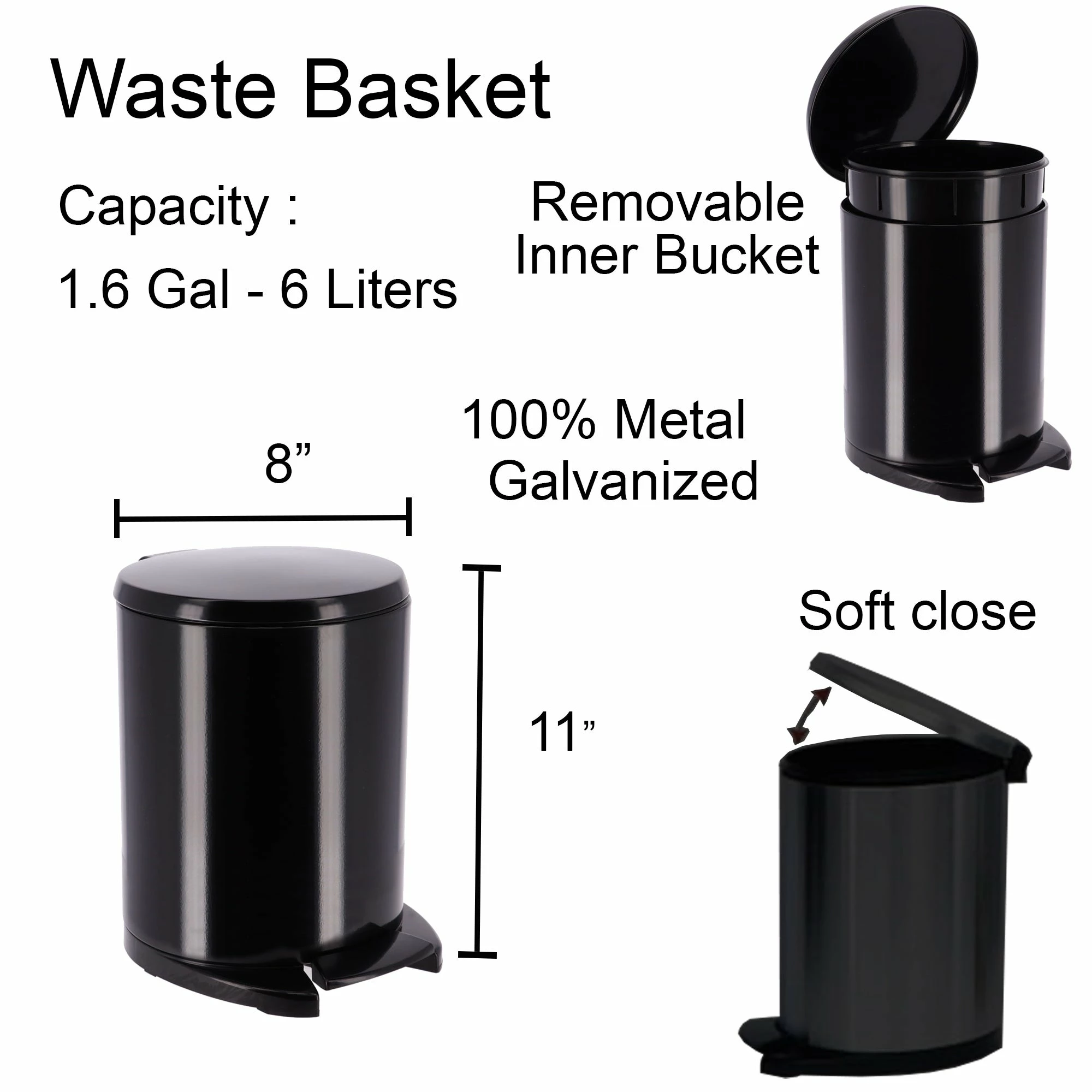 Deals π Evideco Soft Close Lid Stainless Steel Round Step Trash Can Waste Bin 6-liters -1.6-gal. - 1.6 β 8 Deals π Evideco Soft Close Lid Stainless Steel Round Step Trash Can Waste Bin 6-liters -1.6-gal. - 1.6 β - Image 8