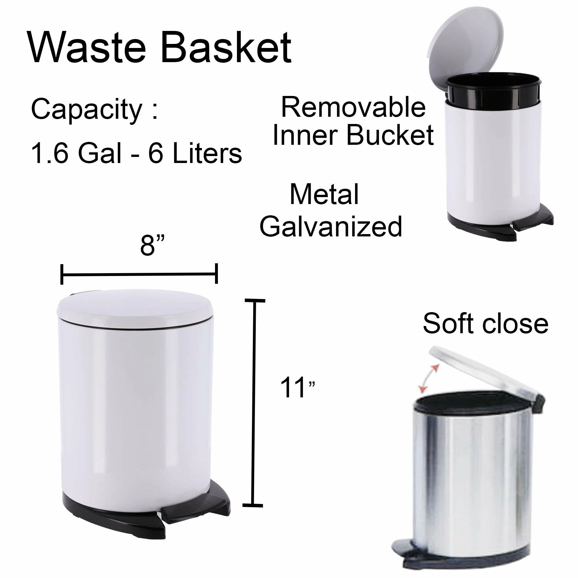 Deals π Evideco Soft Close Lid Stainless Steel Round Step Trash Can Waste Bin 6-liters -1.6-gal. - 1.6 β 13 Deals π Evideco Soft Close Lid Stainless Steel Round Step Trash Can Waste Bin 6-liters -1.6-gal. - 1.6 β - Image 13