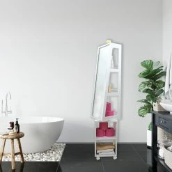 New π Evideco Rolling Swivel Storage Tower Cabinet Organizer Linen Mirror Miami White - 13"L X 11 3/4"W X 61 1/2"H 𧨠11 New π Evideco Rolling Swivel Storage Tower Cabinet Organizer Linen Mirror Miami White - 13"L X 11 3/4"W X 61 1/2"H 𧨠-Evideco Shop Swivel Storage Tower Cabinet Tall Organizer Linen Mirror 5 Shelves White