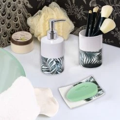 Coupon 🔔 Evideco Bathroom Accessory Set 4-Pieces Tropical Bamboo Leaves Lotion Soap Dispenser Only 👍 -Evideco Shop Tropical Collection Bath Accessory Set 4 Pieces 2