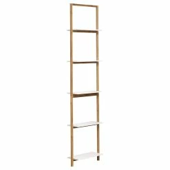 Best reviews of 🔔 Evideco Wall Leaning 5 Shelves Ladder Padang Storage Bamboo Wood White - 15 3/4"L X 8"W X 70"H 😍