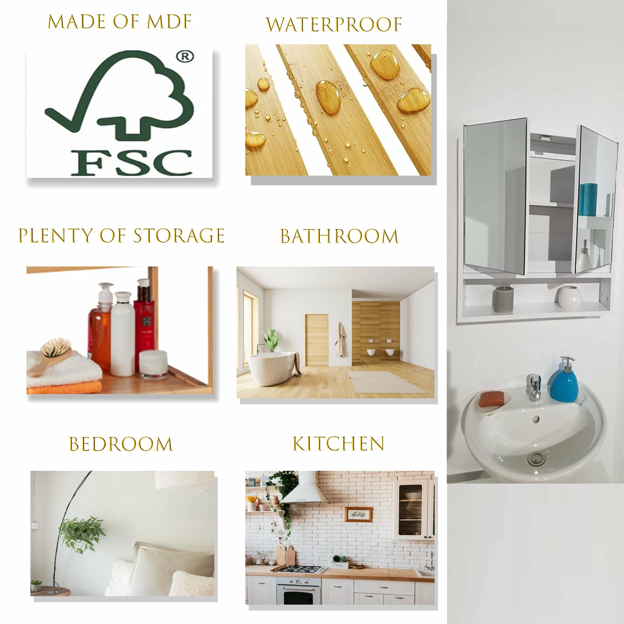 Best deal π Evideco Wall Mounted Mirrored Medicine Cabinet Miami White - 22.10"L X 5.10"W X 22.80"H β - Image 3