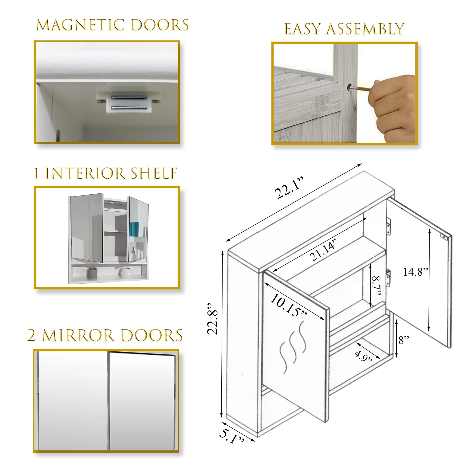 Best deal π Evideco Wall Mounted Mirrored Medicine Cabinet Miami White - 22.10"L X 5.10"W X 22.80"H β - Image 4