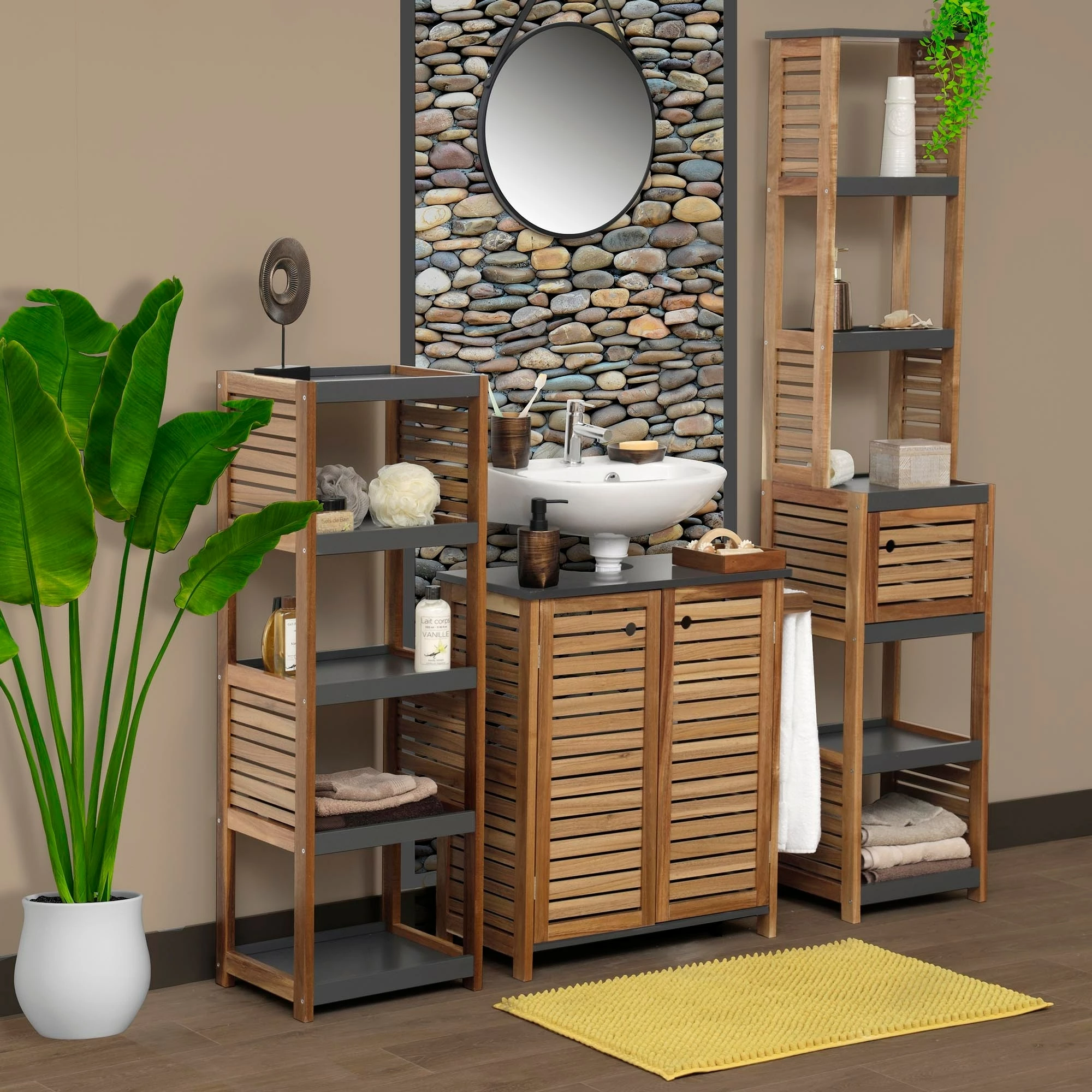 New π Evideco Wall-Mounted Sink Cabinet Elements 2 Doors Acacia Gray π 2 New π Evideco Wall-Mounted Sink Cabinet Elements 2 Doors Acacia Gray π - Image 2
