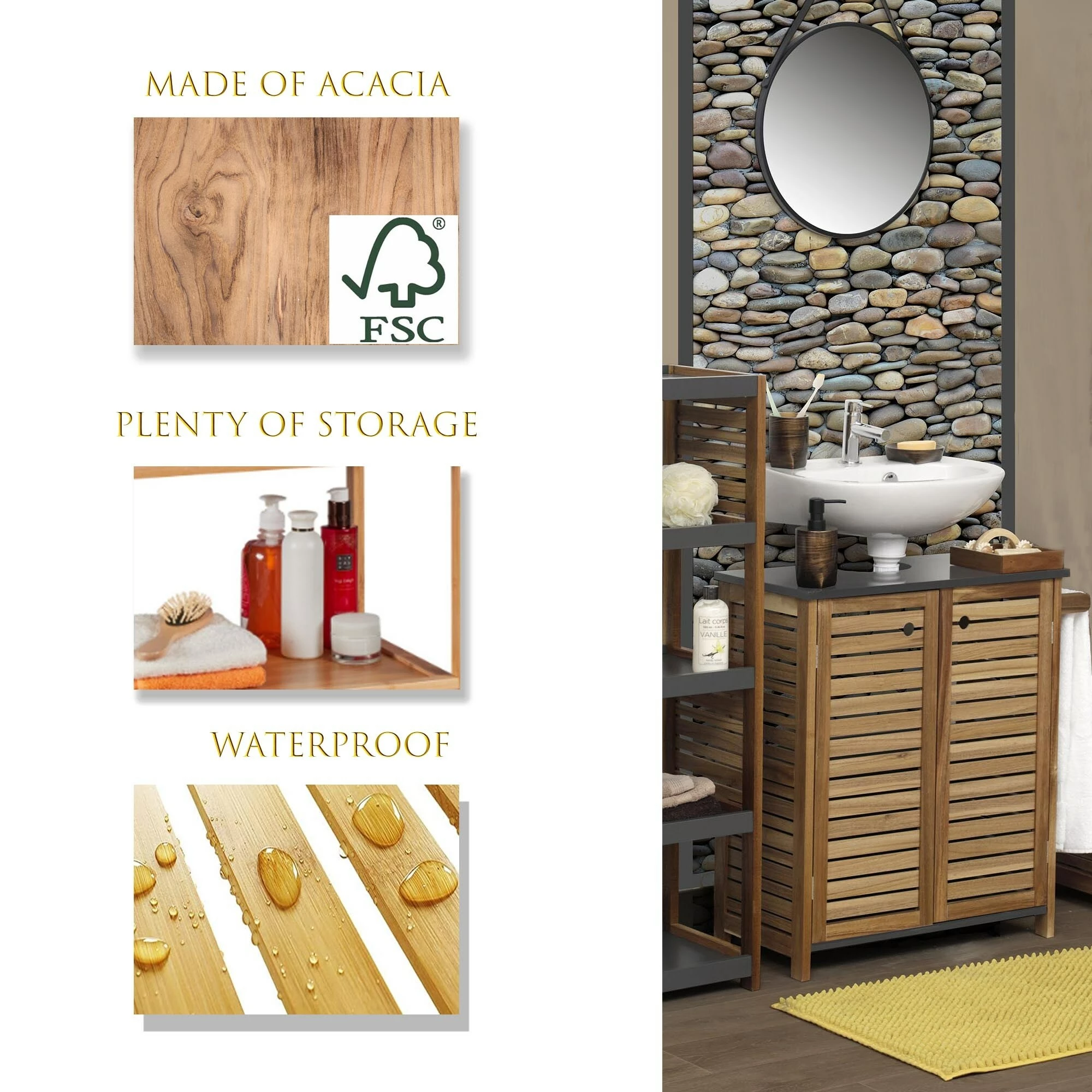 New π Evideco Wall-Mounted Sink Cabinet Elements 2 Doors Acacia Gray π 3 New π Evideco Wall-Mounted Sink Cabinet Elements 2 Doors Acacia Gray π - Image 3