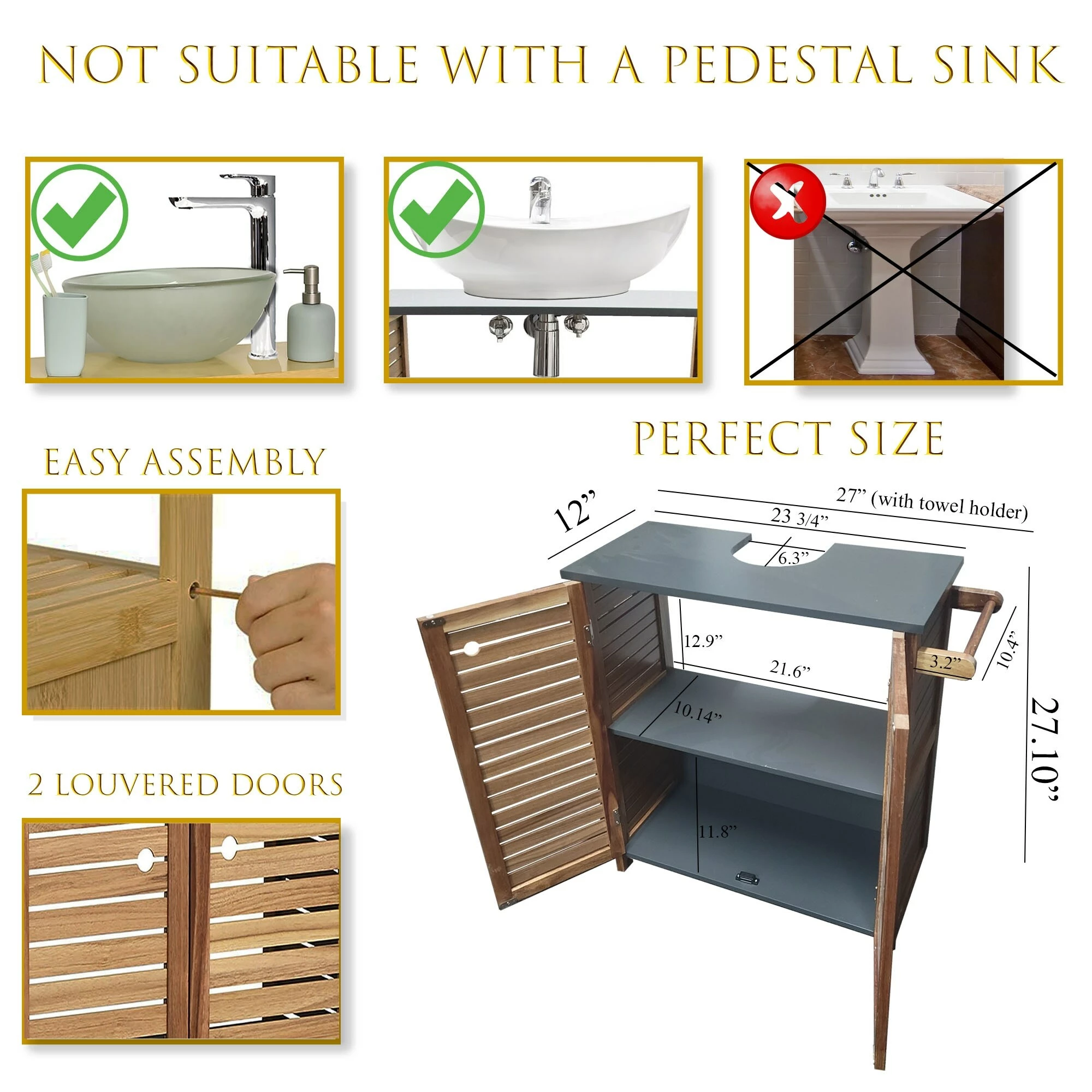 New π Evideco Wall-Mounted Sink Cabinet Elements 2 Doors Acacia Gray π 4 New π Evideco Wall-Mounted Sink Cabinet Elements 2 Doors Acacia Gray π - Image 4